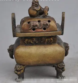 

Marked Chinese Buddhism copper foo fu dog incense burner Censer statue