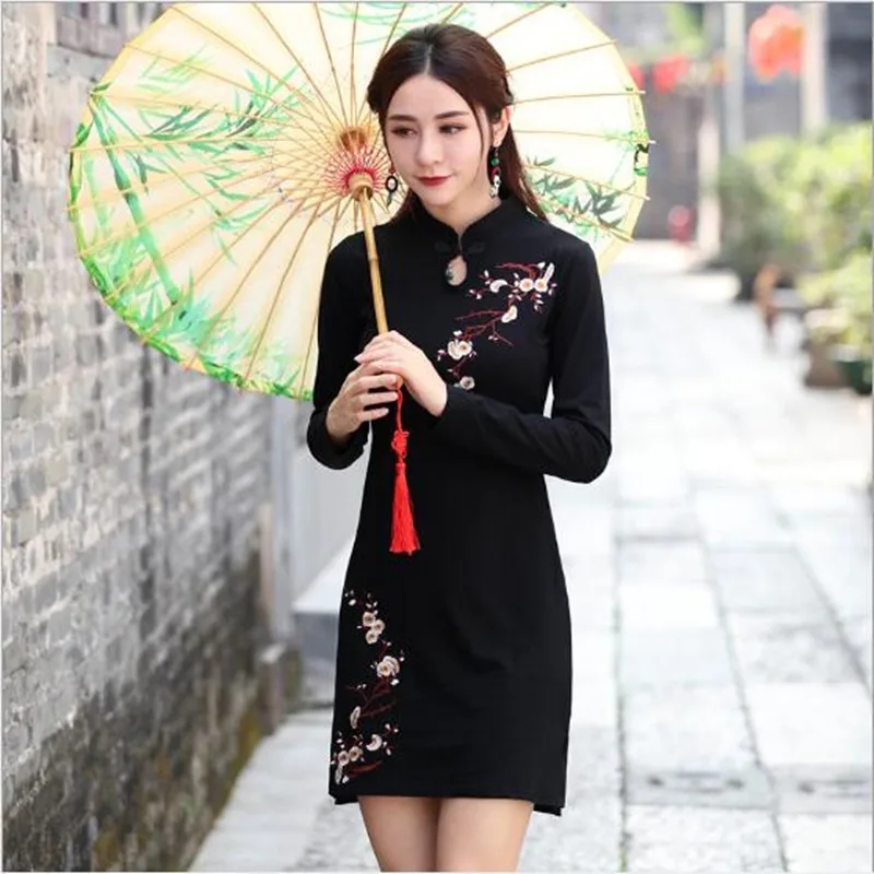 Зимнее китайское традиционное платье qipao Женские китайские cheongsams восточные