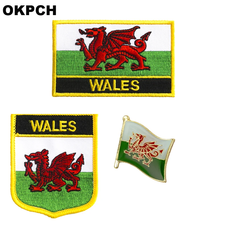 

Wales National Flag Embroidered Iron on Patches for Clothing Metal badges PT0242-3