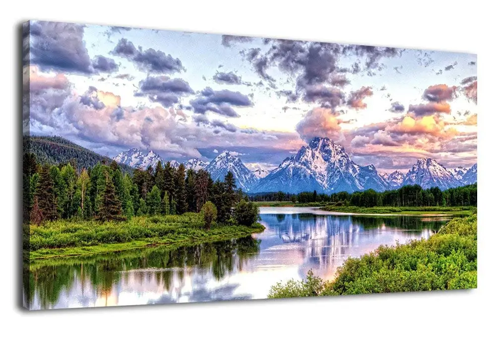 Картина на холсте с изображением природы Oxbow Bend Grand Teton национальный парк горы