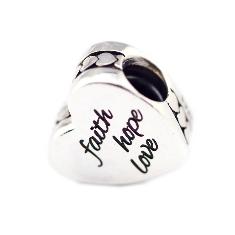 Подходит для браслетов Pandora Charms Faith, Hope, Love Beads с черной эмалью 925 пробы 100%-серебро-ювелирные изделия Бесплатная доставка