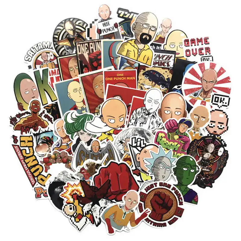 

50Pcs/set Japan Anime ONE PUNCH MAN Series Stickers For Notebook PC Skateboard Bicycle DIY Waterproof PVC Stationery Sticker