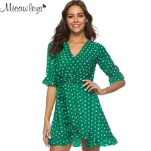 

Micawleys Summer Dress Deep v neck colorful dot half sleeve dress cascading ruffle high waist dress sexy Irregular femme vestido