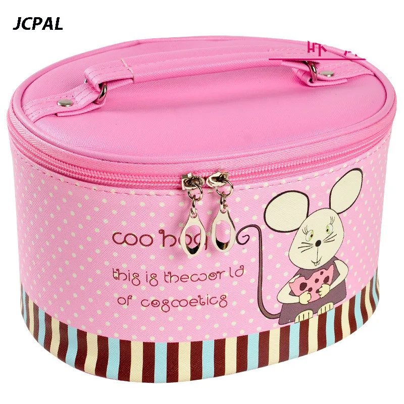 

beautician Cartoon printing 2017 Barrel Shaped Travel Cosmetic Bag Make up Bag Drawstring Elegant Drum Wash Bags Makeup Organize