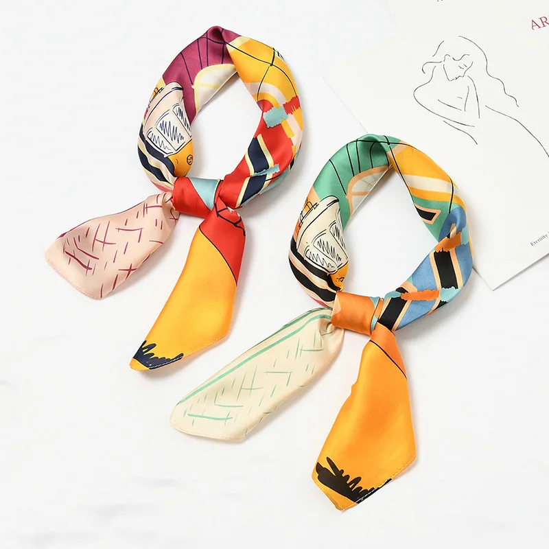 

2019 Hot Sale 70*70cm Woman Spring Scarves Multicolor Patchwork Silk Scarf Square Neck Scarf Head Hair Wraps