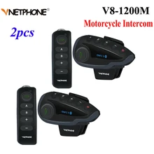 2pcs Vnetphone V8 Motorcycle Helmet Intercom NFC Remote Control Bluetooth Interphone Headset 5 Rider 1200M Full duplex talking