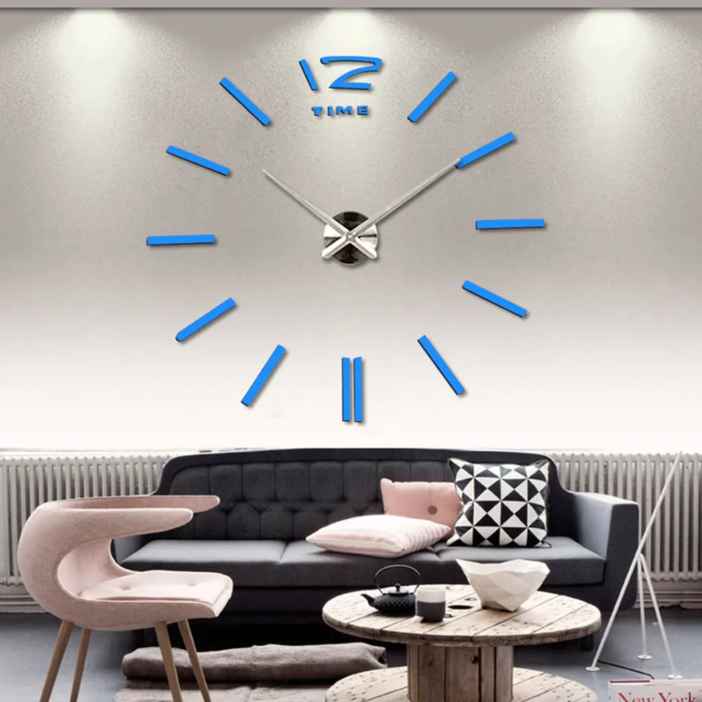 3D Large Wall Clock Rushed Mirror Sticker DIY Living Room Decor