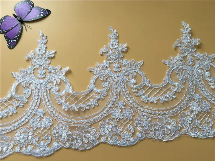 

9Yards Retro Floral Embroidered Lace Trim Edge DIY Wedding Fabric Ribbon Bridal Veils Patch Pattern Free Shipping