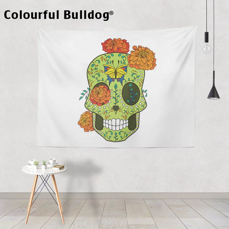 

Cuteness Sugar Skull Tapestry Wall Hanging Orange Chrysanthemum Large Tapestries Heart Diamond Eye Office Decorate Wall Blanket