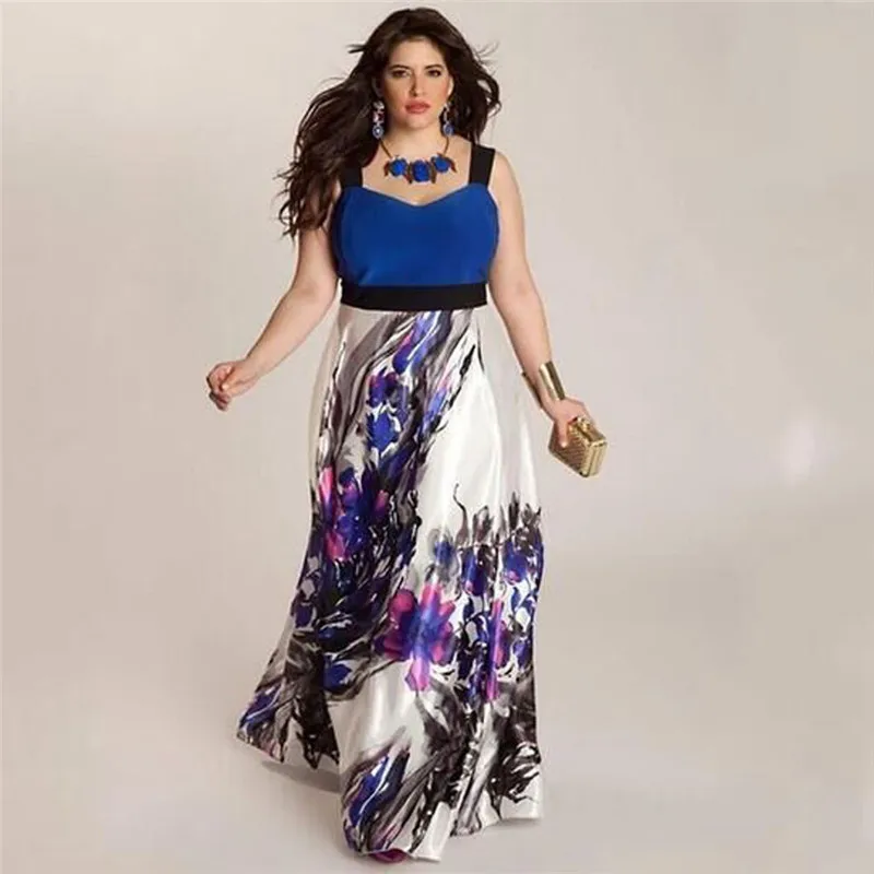 

Women Summer Dress Plus Size Women Floral Printed Long Evening Party Prom Gown Formal Dress V-neck Sleeveless Ankle-Length Dress