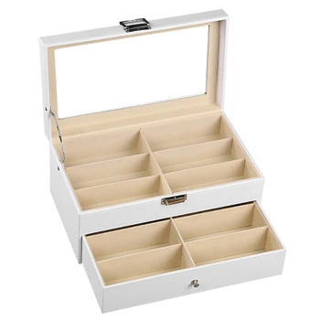 

White Glasses Display Storage Box 12 Layers Of Flannel Sunglasses Box Vertical Double Cover Glasses Display Box Transparent Co