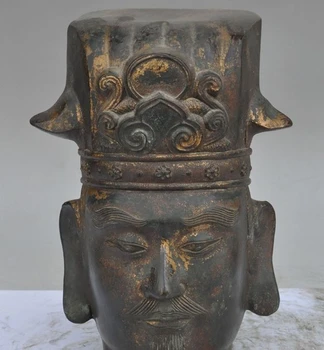 

9" old china palace purple bronze gold The ancients officials people head statue
