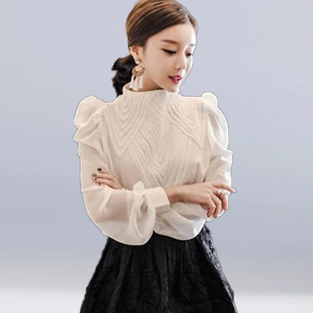 

New women princess style chiffon shirts 2019 fashion pleated lantern sleeve basic shirts blouses office lady casual wild OL tops