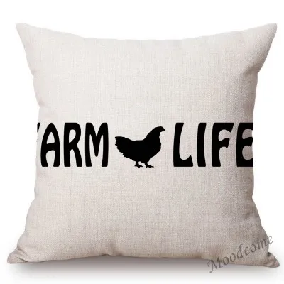 Nordic Farm Animals Sweet Farm Life Rule Principle Letter Art Sofa Throw Pillow Case Retro Cotton Linen Car Pillow Cushion Cover