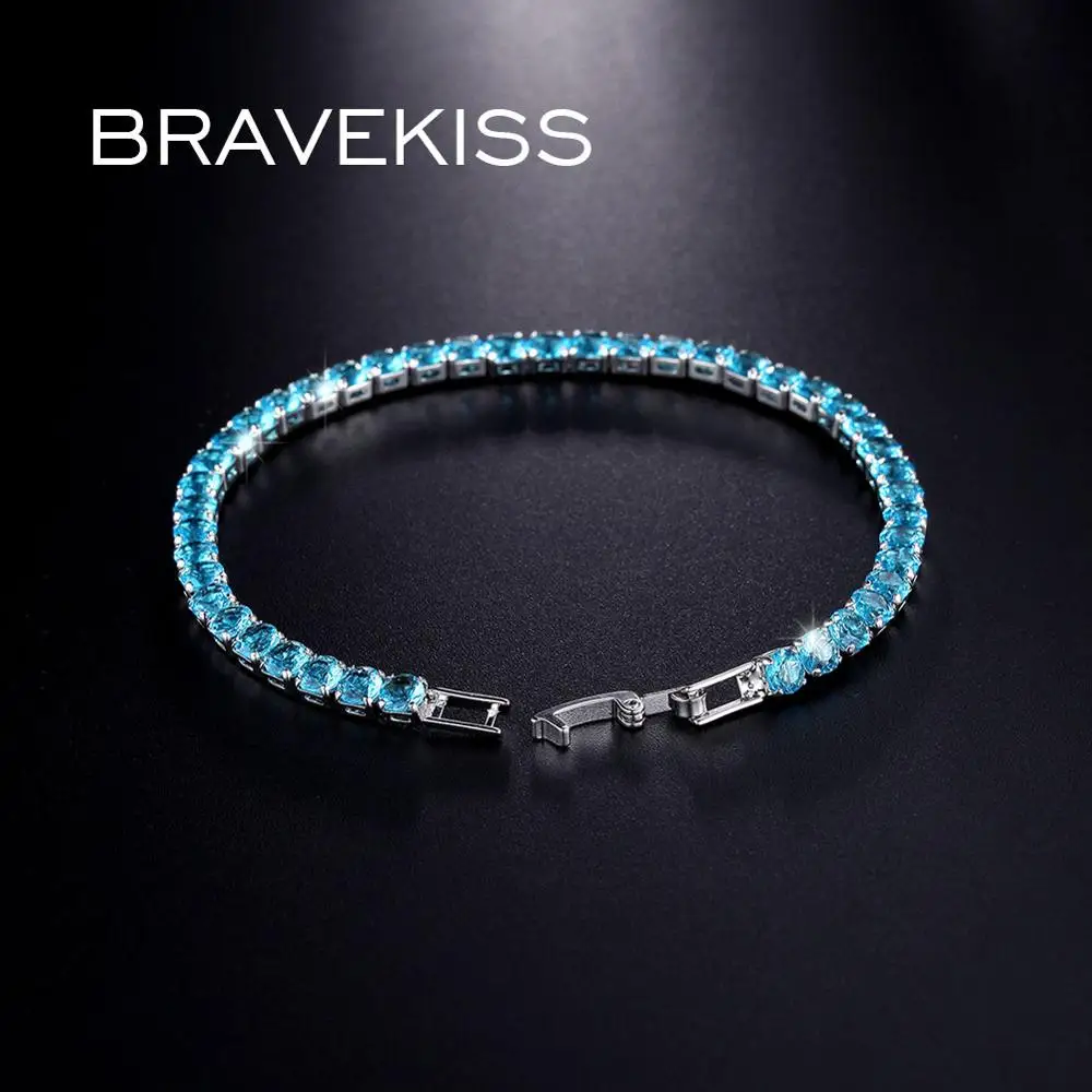 Женский теннисный браслет BRAVEKISS синий в стиле хип хоп с кубическим цирконием