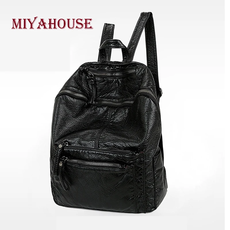 

Miyahouse Simple Solid Black Color Woman Rucksack High Quality PU Leather Lady Backpack Fashion European Style Travel Bag Female