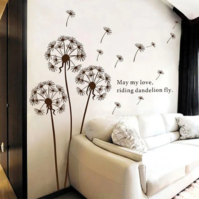 Grand Fleurs Pissenlit Noir Mur Autocollant Art Stickers Décoration Salon