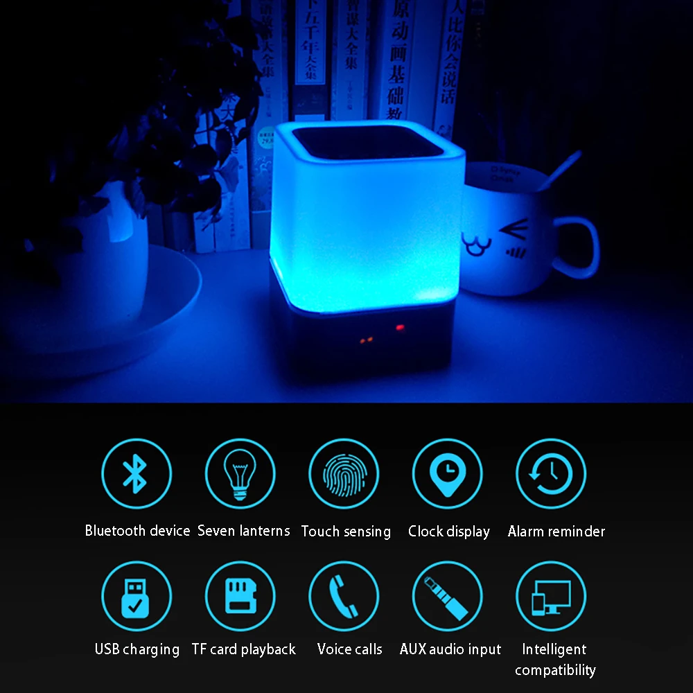 

Wireless Bluetooth Speaker With Night Light Bluetooth Speaker MP3 Player Digital Alarm Clock And Dimmable 5 In 1 Speaker Light
