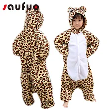 

Unisex Leopard Cosplay Costume For Kid Children Boy Girl Cartoon Flannel Winter Animal Pajamas Sleepwear Pijama Overall Onesie