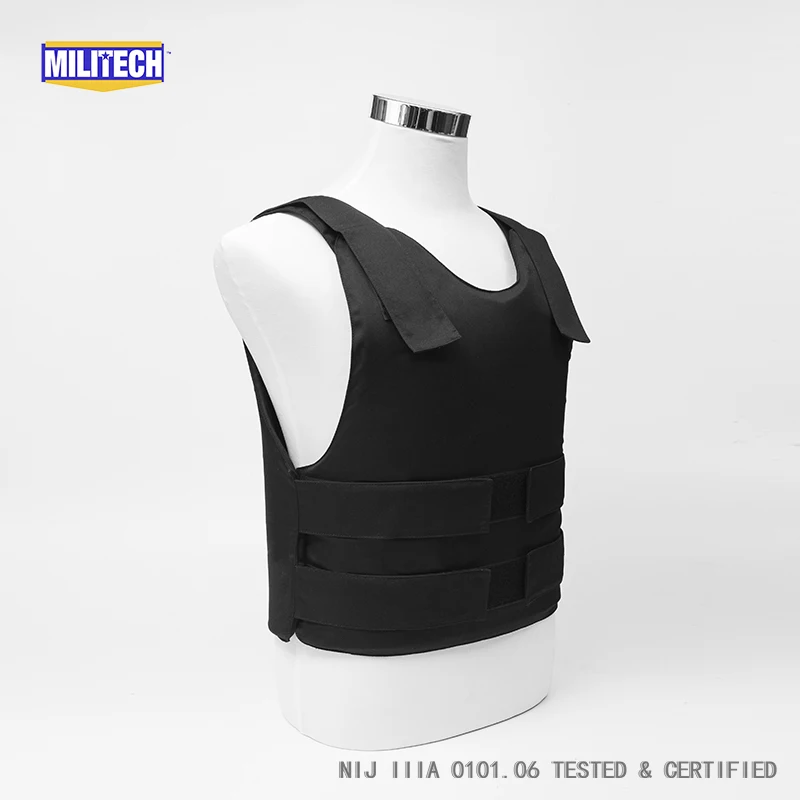 Militech Black NIJ IIIA 3A and Level 1 Stab Concealable Twaron Aramid Bulletproof Vest Covert Ballistic Bullet Proof Vest