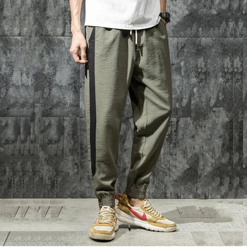 

2018 Summer New Contrasting Color Casual Men's Long Harem Pants Loose Lightweight Extra Large Size Spliced Drawstring Trousers