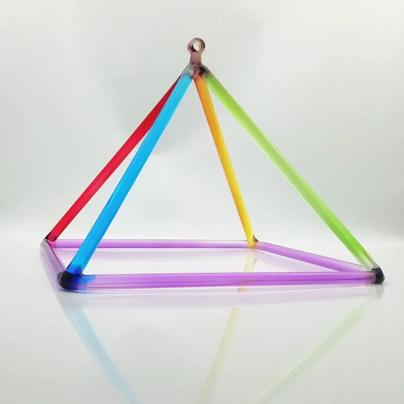 

HF Rainbow Colored Clear Quartz Crystal Singing Pyramid for sound Healing 4 inches