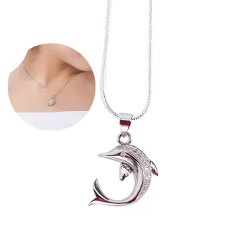 

Exquisite Dolphin Pendant Necklace Cute Creative Crystal Necklace Fashion Silver Color Chain Women Charm Jewelry Gift