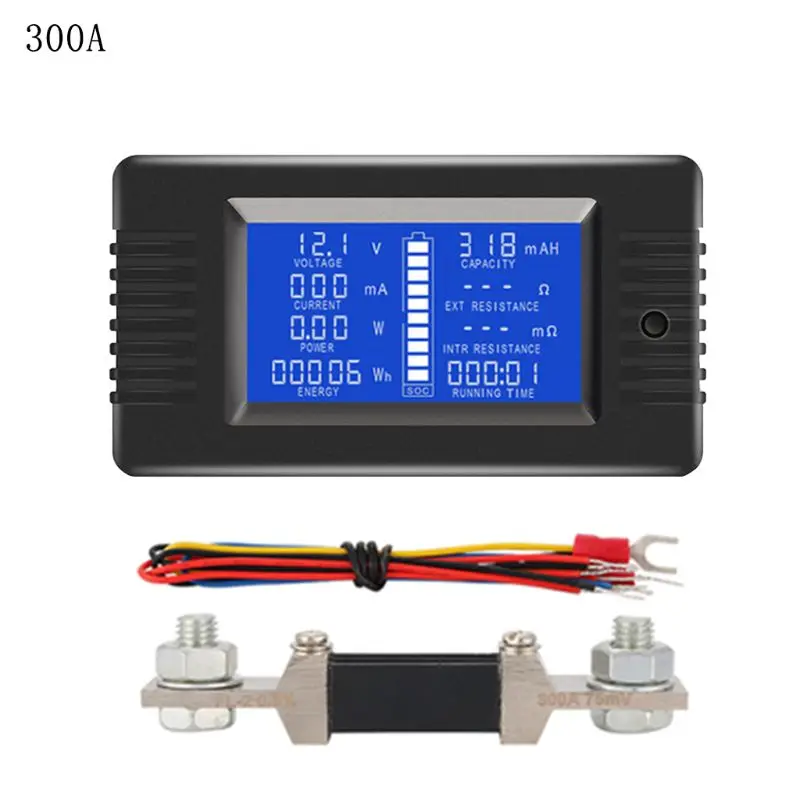 DC 0-200V 0-300A Battery Tester Voltmeter Ammeter Power Impedance Capacity Energy Time Meter 50A/100A/200A/300A Battery Monitor - Цвет: 300A