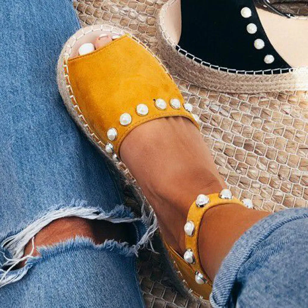 

Women's Gladiator non-leather casual shoe summer Pearl Strap Ankle Leopard Platform Wedges Cane Sandal Roman Fish Mouth sandals