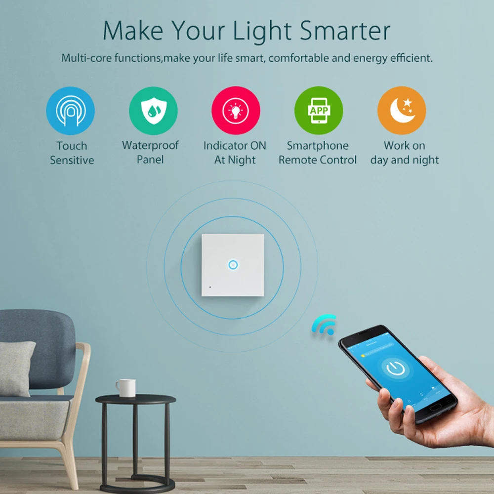 WiFi выключатель света 1 банда настенный Wifi стеклянная панель сенсорные