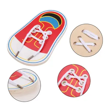

Kid Tie Shoelaces Toy Lovely Mini Wooden Lacing Shoes Toddler Kids Children Educational Early Teaching Puzzle Toys