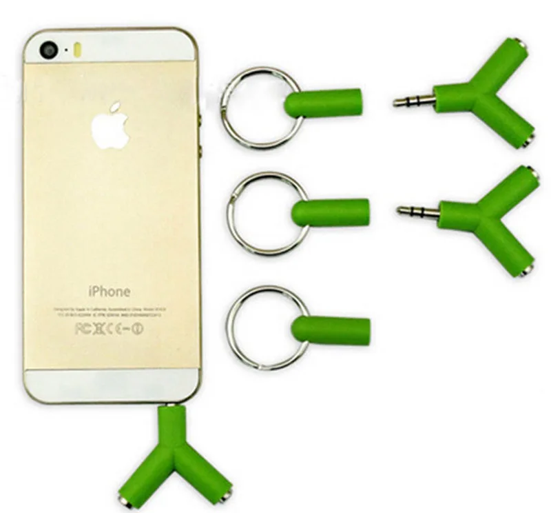DHL 200Pcs Lot Stereo Jack Audio Y Shaped 3 5mm Headset Headphone Splitter Adapter Keyring