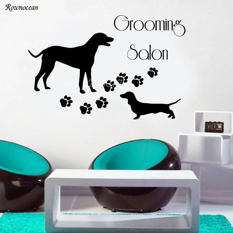 Rownocean Pet Shop Wall Stickers Dogs Paw Prints Hearts Salon Wall