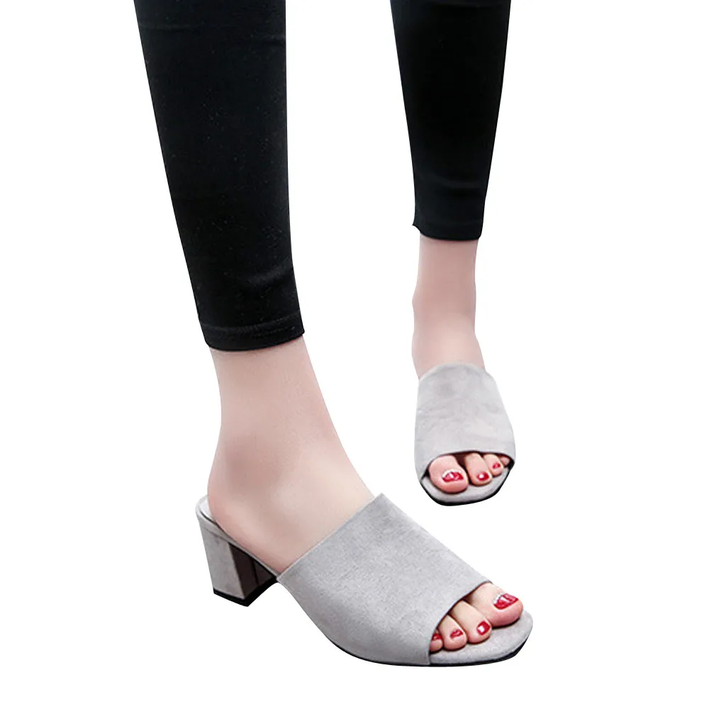 

2019 New Arrival Summer platform Open Toes Women Fashion Flock Square Toe Mules Wedges high heel Fish mouth slipper