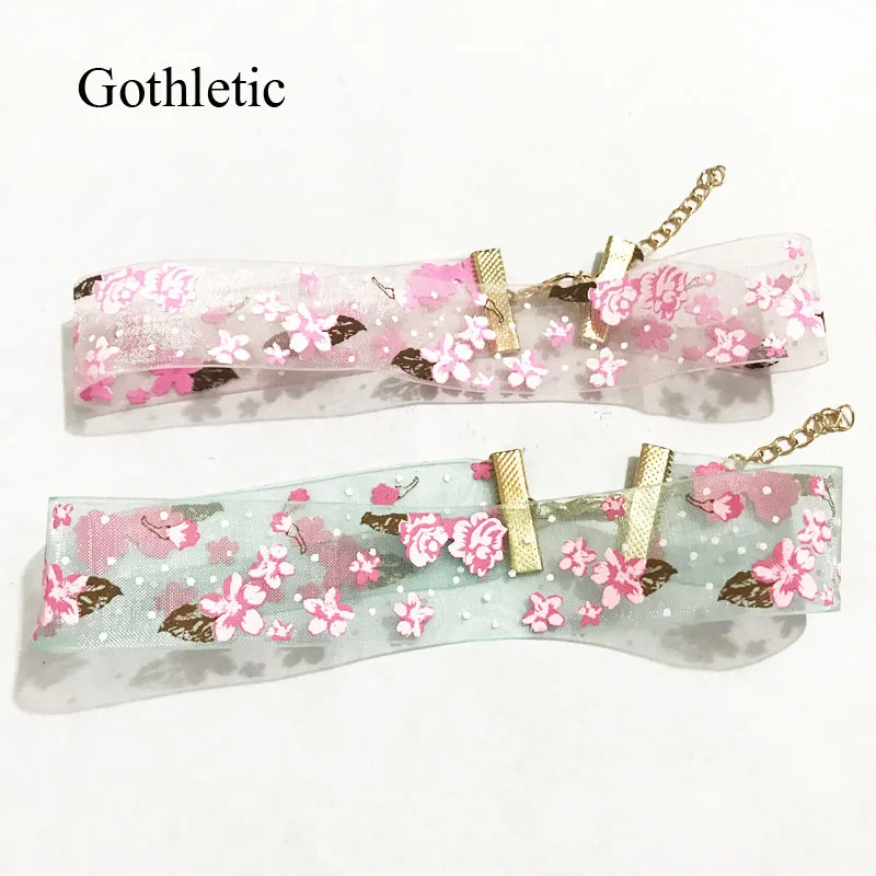 

Gothletic Floral Lace Choker 2019 Fashion Flower Print Chiffon See-through Sheer Fabric Collar Necklace for Women Summer Jewelry