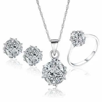 

Elegant Austrian Crystal Ball African Jewelry Set For Women Piercing Stud Earrings Ring Pendant Necklace Wedding Jewelry 10T0016