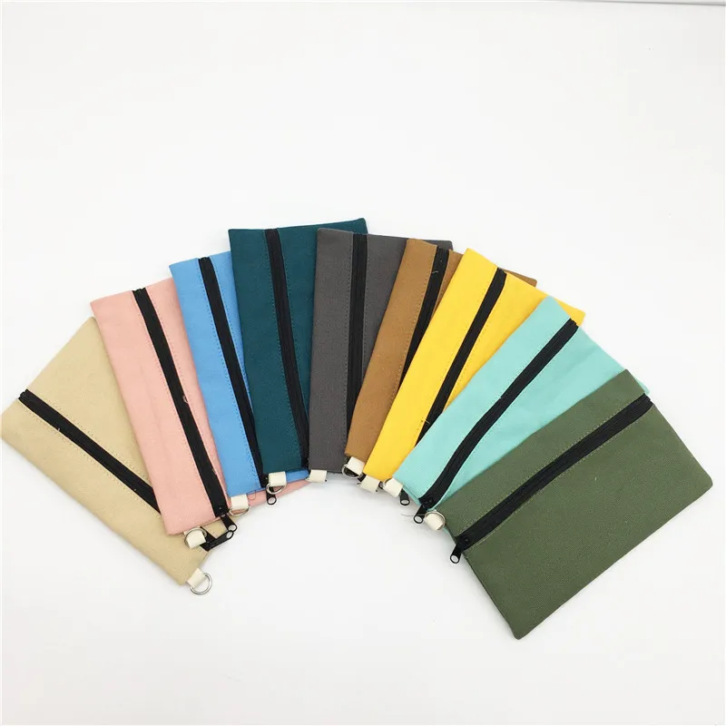

100pcs Coloful blank canvas zipper Pencil cases pen pouches cotton cosmetic Bags makeup bags Mobile phone clutch bag organizer