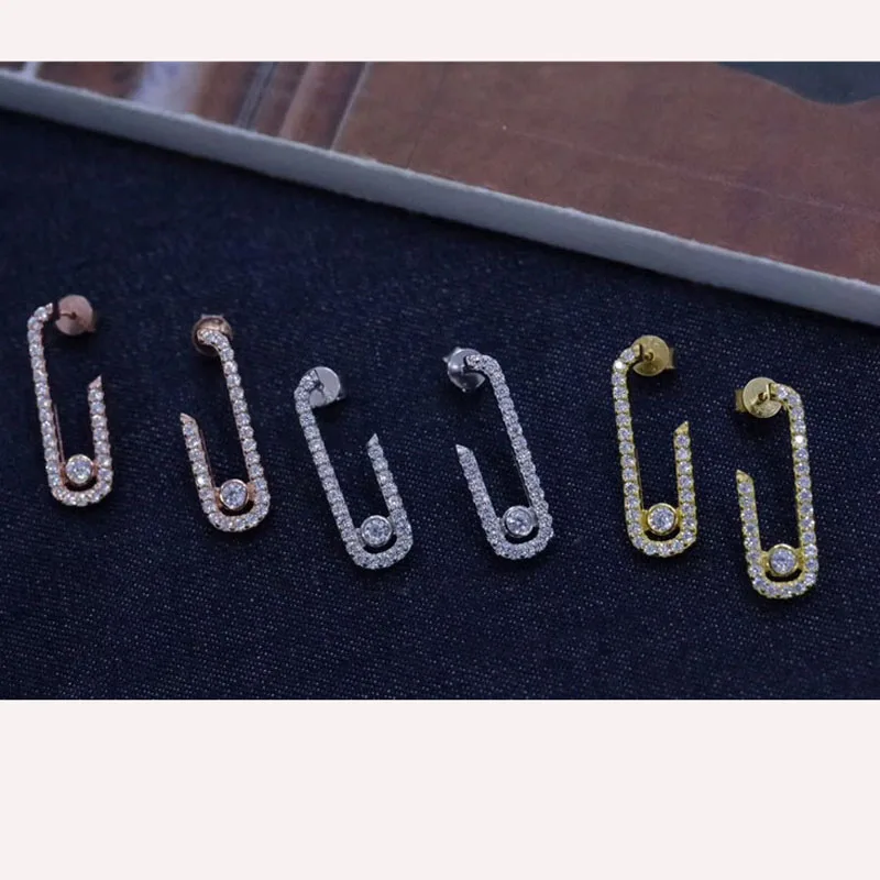 

SLJELY Fashion 925 Sterling Silver Safety Pin Shape Earrings with Full Micro Cubic Zirconia Stones for Women Jewelry Addiction