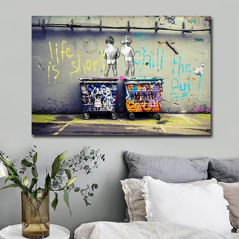 

Two Boys Street Art Graffiti Canvas Prints Modern Printed Canvas Painting Wall Pictures For Cuadros Decoratives Dropshipping