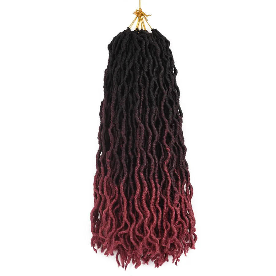 Рафинированный Уход за волосами богиня Faux locs Curly вязанные пряди Омбре коричневый, тень, плетеные волосы, 18 дюймов длинная коса женщина, дредлоки, для увеличения объема, пряди для наращивания волос - Цвет: T1B/бордовый