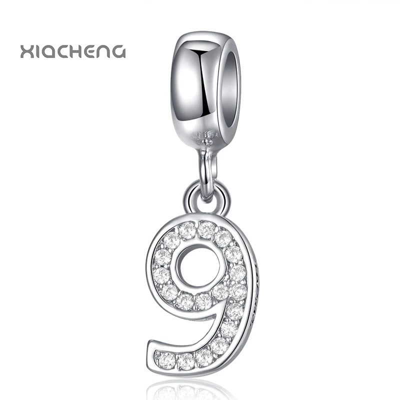 925 Sterling Silver Beads Charms Crystal Number Letter Nine Diy Charms