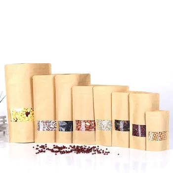 

Hot 50pcs/lot Brown Zipper Kraft Paper Bags Standup Gift Packaging Bags For Foods Candy Coffee Jewelry Ziplock Bag Free Shipping