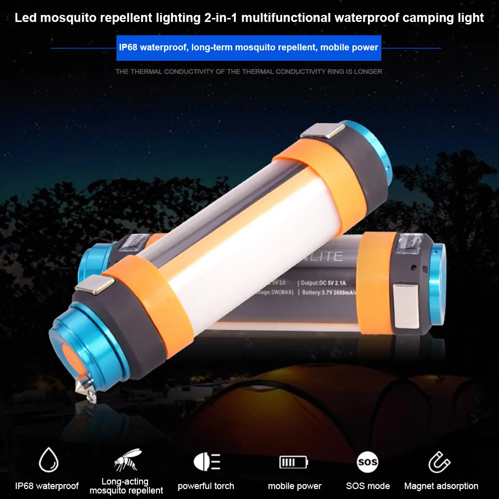 

2 in 1 Multifunctional Portable Camping Tent Light Mosquito Repeller USB Rechargeable Energy Saving LED Emergency Lamp DAG-ship