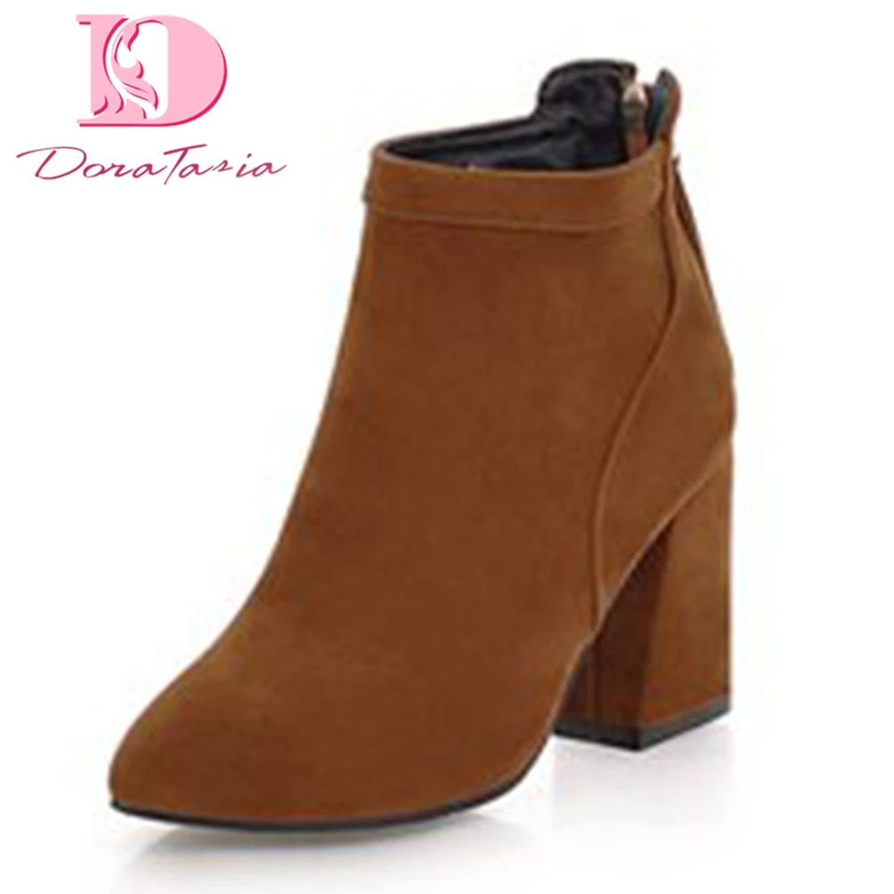 

Doratasia 2018 Large Size 32-44 Solid Elegant Hoof High Heels Women Boots Shoes Woman Zip Up Autumn Ankle Boots Woman