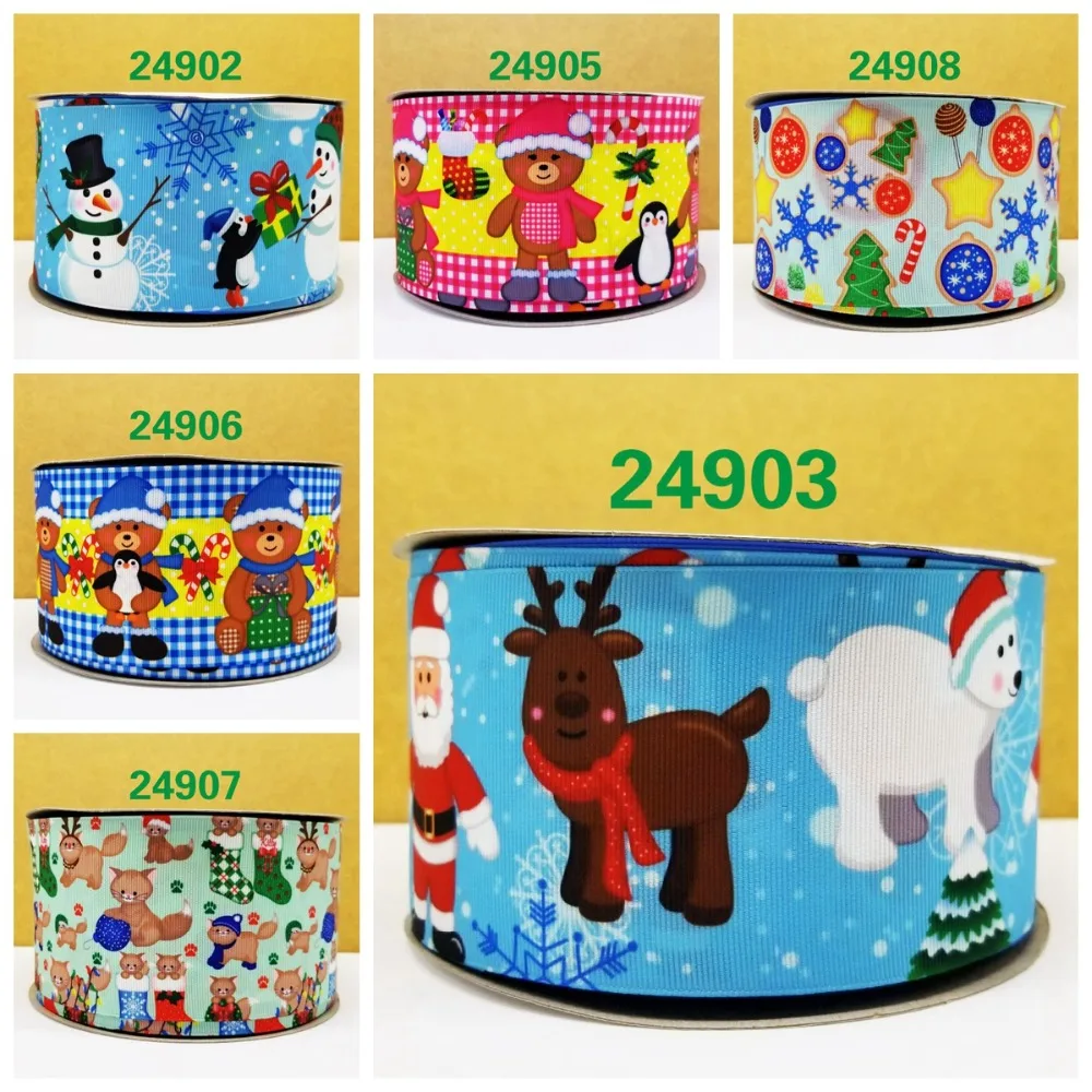 

Free shipping 50 yard per size christmas ribbon printed grosgrain ribbon 24908