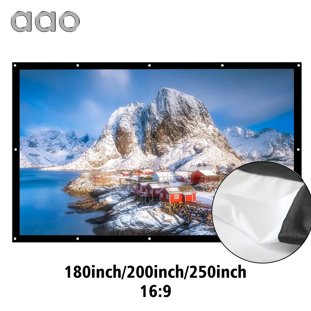 

AAO 16:9 Projector Screen 180 200 250 300 inch HD Matt White Anti-crease Projection Screen Wall mounted Home Theater Big Canvas