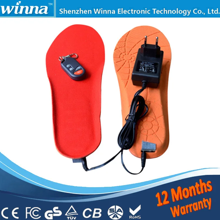 Electric Heated Insole Winter Shoes Boots Pad With Remote Control RED Foam Material EUR Size 35