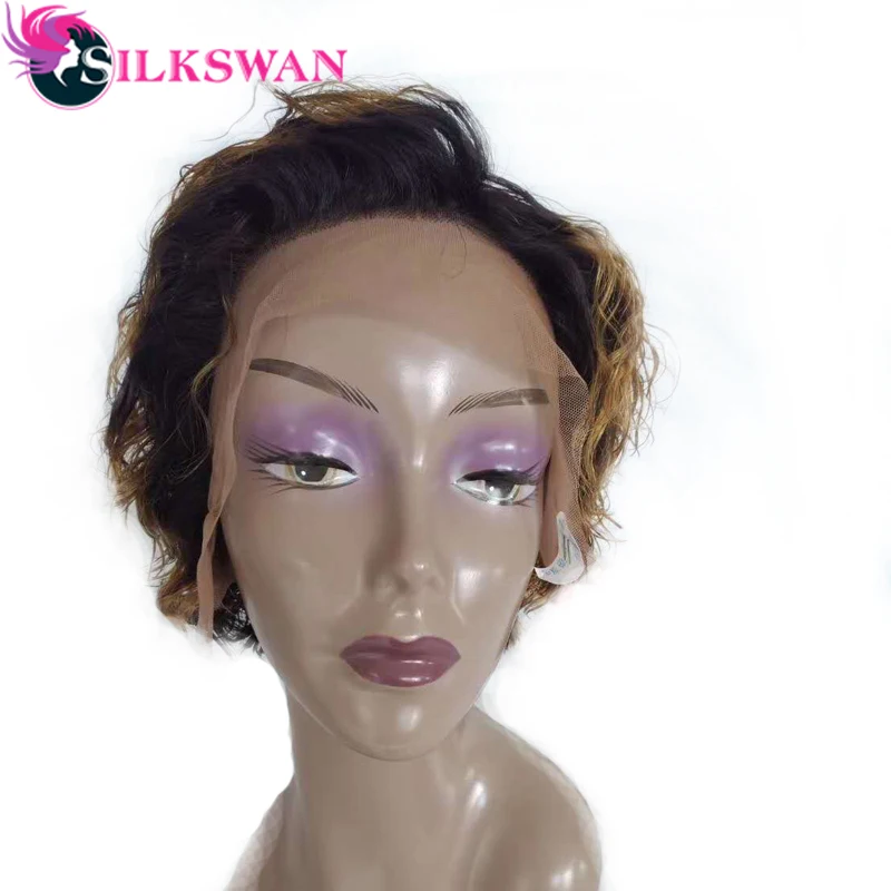 

Silkswan Brazilian Hair Curly Human Hair Wig 1b/27 Color Lace Front Short Pixie Cut Wig 150 Density For Black Women