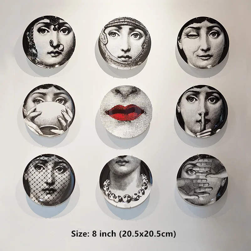 

8-Inch Fornasetti Plate Home Decor Porcelain Artwork Wall Plate Hanging Decorations High Quality Dinner Plate
