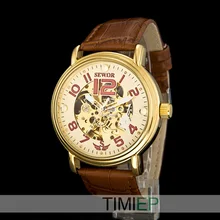 SEWOR Men’s Mechanical Steampunk Skeleton Hand Wind Watch Mens Dress Watches Gold Tone